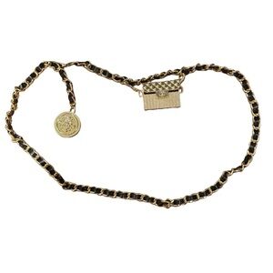 Designer-Style Leather-Chain Belt with Metal Purse